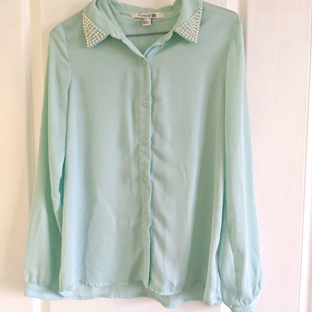 F21 Mint Long Sleeved Blouse